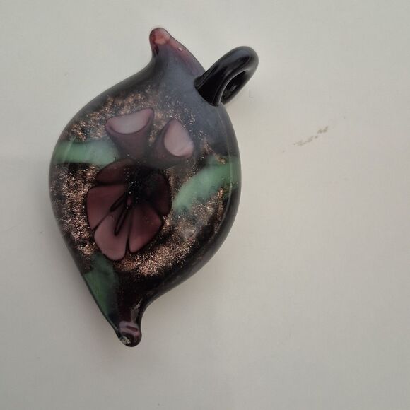 Murano Black and Purple Glass Pendant Necklace - Picture 5 of 16